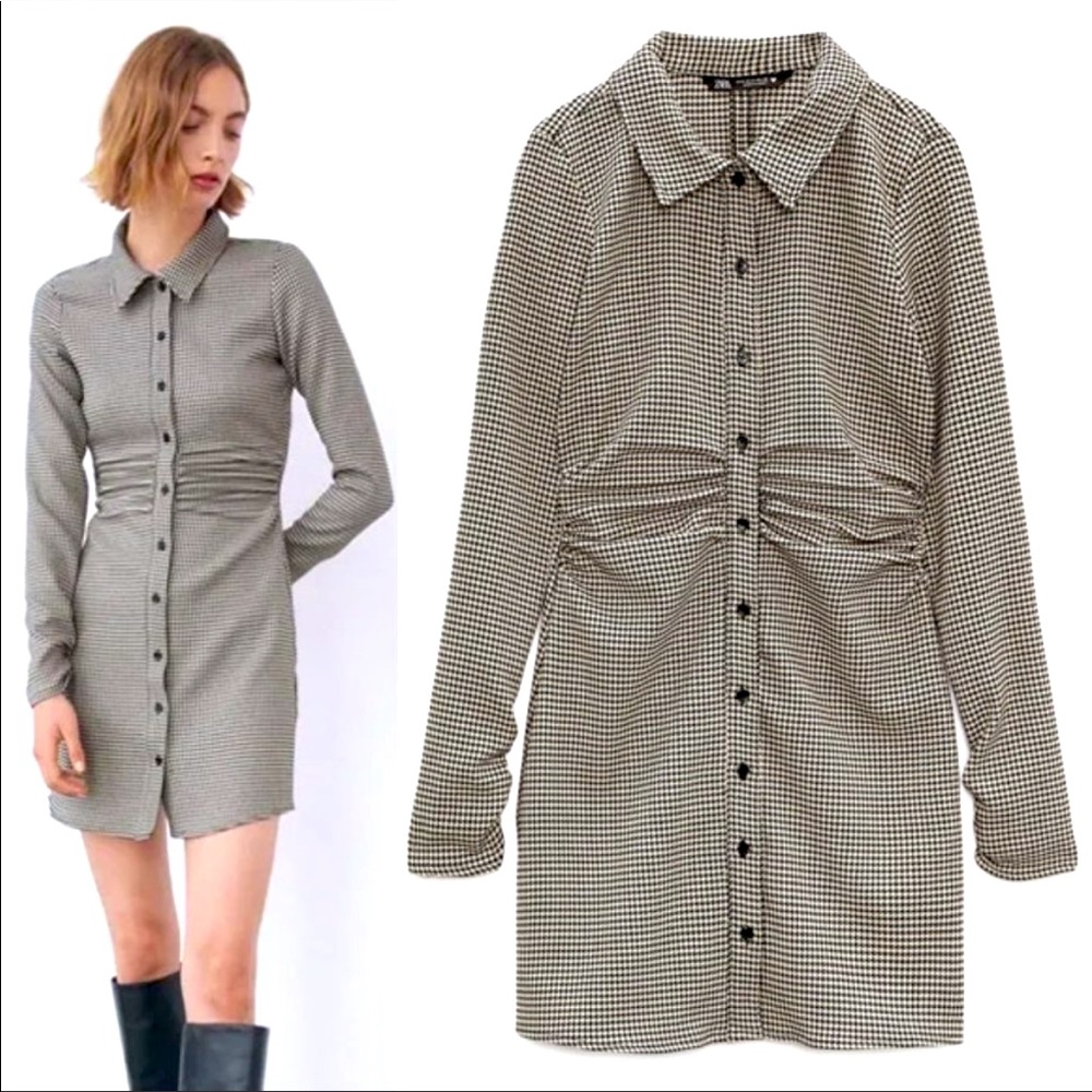 Zara Button Down Houndstooth Dress